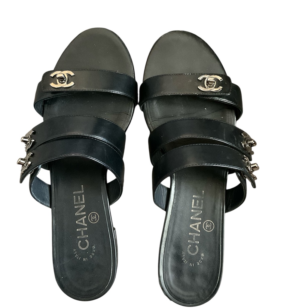 Chanel Triple Cc Turnlock Black Sandals